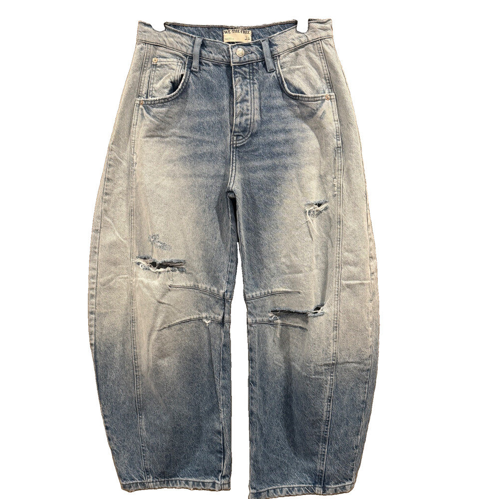NWOT Free People Good Luck Mid-Rise Distressed Barrel Jeans, **28